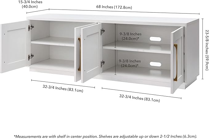 Henn&Hart Tillman Rectangular TV Stand for TV's up to 80" in, 68" Wide, White