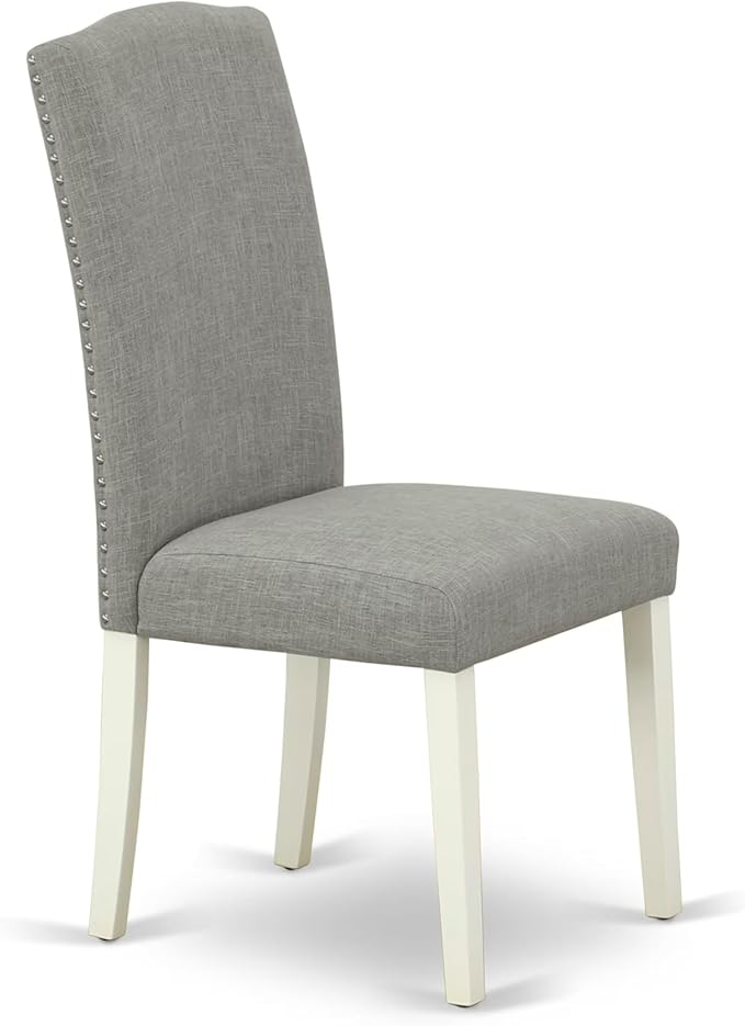 East West Furniture V077EN206-9 9 Piece Modern Dining Table Set Includes a Rectangle Wooden Table with V-Legs and 8 Dark Shitake Linen Fabric Parsons Dining Chairs, 40x72 Inch, Multi-Color