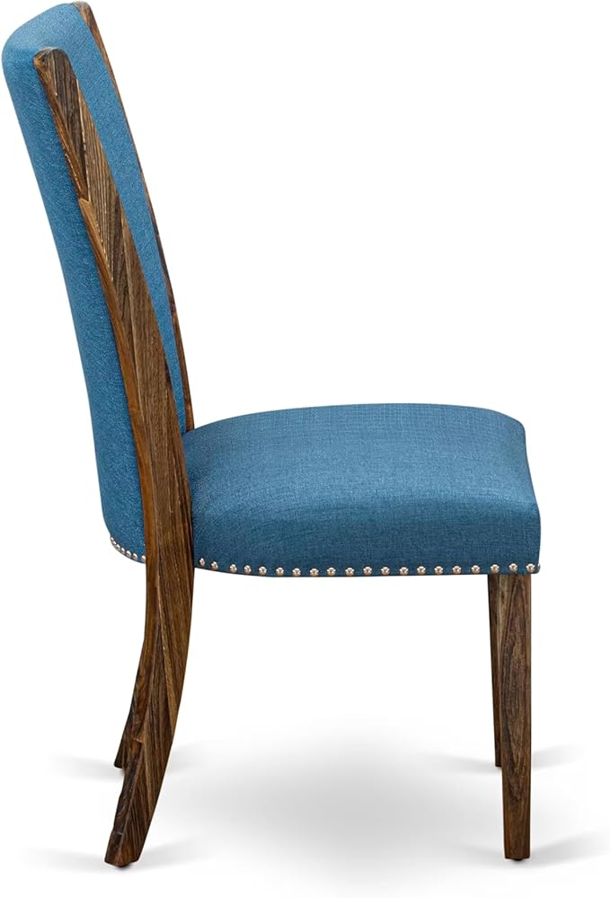 East West Furniture V727VE721-7 7 Piece Dining Room Table Set Consist of a Rectangle Kitchen Table with V-Legs and 6 Blue Color Linen Fabric Parson Dining Chairs, 40x72 Inch, Multi-Color