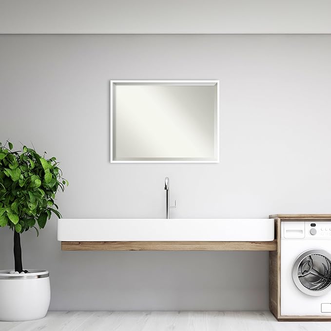Amanti Art White Bathroom Mirror for Over Sink, 31x41 Svelte White Rectangle Vanity Mirror, X-Large Modern Wood Frame, Hangs Horizonally and Vertically, Bathroom Wall Decor, Beveled Edge from WI, USA
