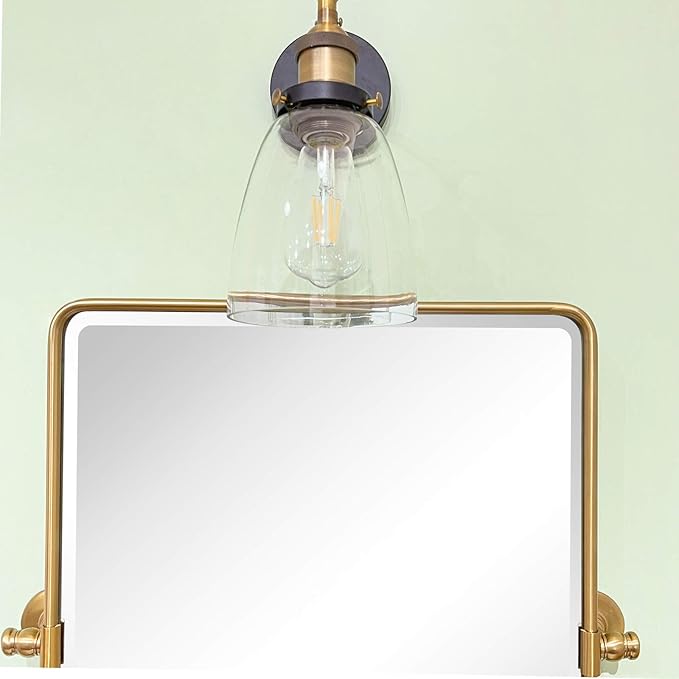 TEHOME 20 x 24 inch Farmhouse Gold Metal Framed Pivot Rectangle Bathroom Mirror Rounded Rectangluar Tilting Beveled Vanity Mirrors for Wall