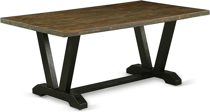 East West Furniture V677AB624-5 5 Piece Dinette Set Includes a Rectangle Dining Room Table with V-Legs and 4 Black Color Linen Fabric Parsons Dining Chairs, 40x72 Inch, Multi-Color