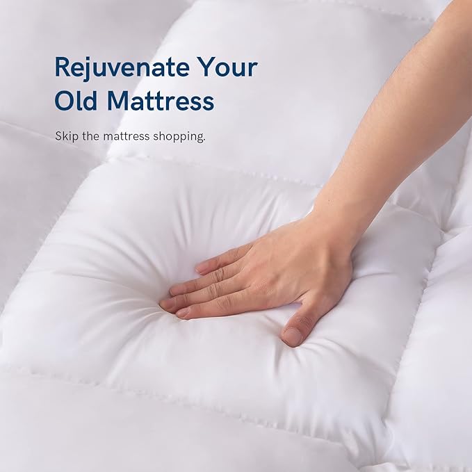 ELEMUSE Full Mattress Topper for Back Pain, Extra Thick Mattress Pad Cover, Plush Soft Pillowtop with Elastic Deep Pocket, Overfilled Down Alternative Filling