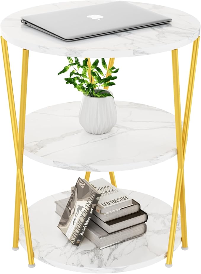 Big Side Table, 3-Tier Large Size Round End Table with X-Leg Design, Nightstand Bedside Table for Living Room, Bedroom, Drink Table Coffee Table for Patio, Indoor Outdoor Use, 16.5''x16.5''x22.8''