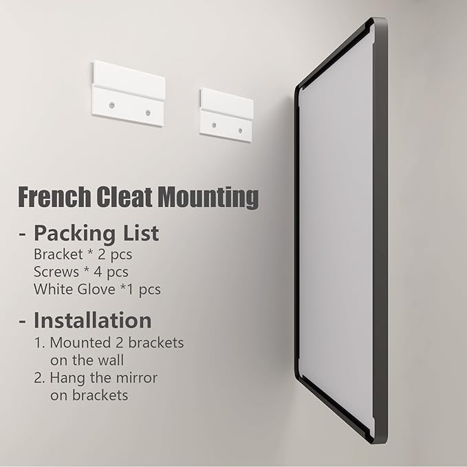 40x32 Black Bathroom Mirror, Matte Framed Bathroom Vanity Mirror for Wall, Modern Rectangle Mirror, Rounded Corners, Tempered Glass (Horizontally/Vertically)