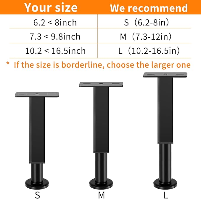 2PCS Adjustable Height Bed Support Legs, 7.3-12 In, Metal Heavy Furniture Legs with Rubber Non-Slip Base for Sofa/Cabinet/Couch/Dresser/Table, Furniture Feet Replacement for King Queen Bed Frame Slat