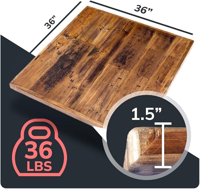 Reclaimed Wood Table Top - Rustic Recycled Wooden Piece Perfect for Signs, Counters, Kitchens, Dining and Coffee Table Tops (Straight Plank Table Top 36" x 36")