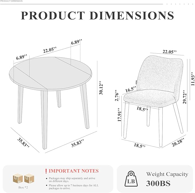 COLAMY 3-Piece Extendable Dining Table Set for 2, 36" Kitchen Round Wood Table with 2 Wooden Dining Room Chairs,Light Brown/Camel