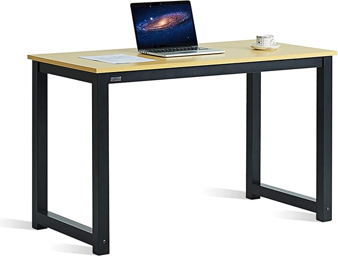 Decoholic 47 Inch Computer Desk, Home & Office PC Laptop Study Writing Table Workstation with Leg Bars, Modern Simple Industrial Style, Rustic Brown,Oak
