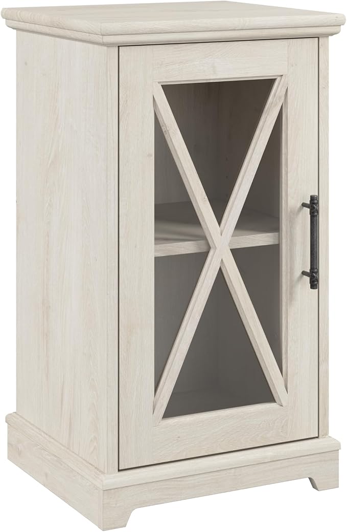 Bush Furniture Lennox Small Farmhouse End Table with Storage in Linen White Oak | Living Room Organization