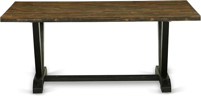 East West Furniture V677DR124-9 9 Piece Dining Set Includes a Rectangle Dining Room Table with V-Legs and 8 Black Color Linen Fabric Upholstered Parson Chairs, 40x72 Inch, Multi-Color
