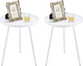Apicizon 16" Round Side Table Set of 2, White Metal End Table for Living Room, Bedside, Mid Century Modern Coffee Table or Circle Accent Table for Small Spaces, White