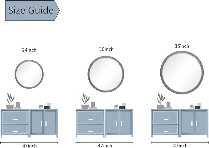 35" Round Wood Mirror, Rustic Circle Wall Mirror with Beveled, Wooden Round Mirror for Wall Decor, Decorative Wall-Mounted Mirror for Entryway, Living Room, Washed Gray Frame