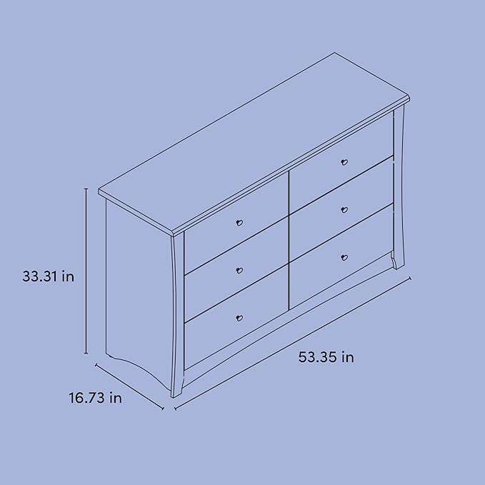 Storkcraft Crescent 6 Drawer Double Dresser (White) – GREENGUARD Gold Certified, Nursery Dresser for Kids Bedroom