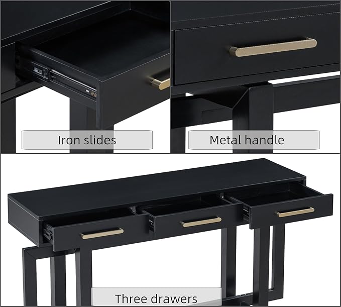 Merax 57” Entryway Console Sofa Table with Storage Drawers, Long Narrow Behind Couch Furniture for Living Room, Entrance, Hallway, Front Door, Black