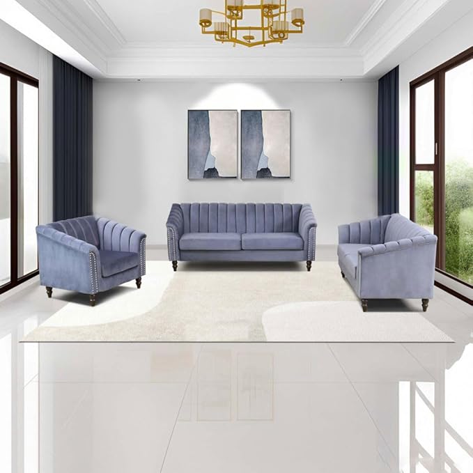 Accent Chair, Single Couch Chair with Style Button Tufted, Scroll Arms and Nailhead for Living Room, Office, Apartment, Grey
