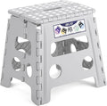 Delxo Folding Step Stool, 13 inch Non-Slip Foldable Stools Up to 300 LBS, Step Stool with Handle, Lightweight for Kitchen, Bathroom, Bedroom, Garden, Grey, 1PC