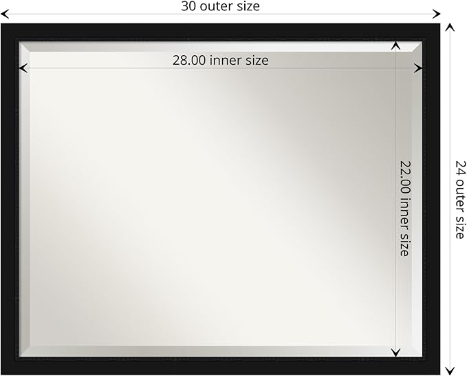 Amanti Art Black Bathroom Mirror for Over Sink, 24x30 Avon Black Narrow Rectangle Vanity Mirror, Large Casual Frame, Hangs Horizonally and Vertically, Bathroom Wall Decor, Beveled Edge