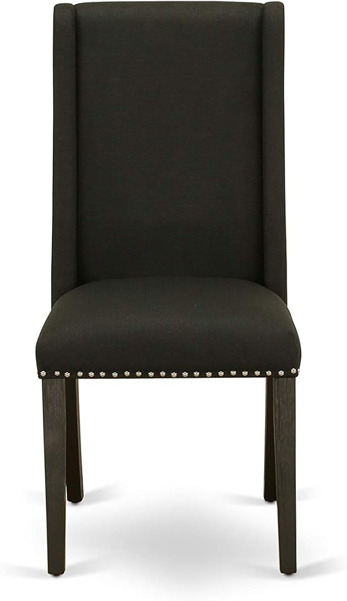 East West Furniture X677FL624-7 7 Piece Modern Dining Table Set Consist of a Rectangle Wooden Table with X-Legs and 6 Black Linen Fabric Parson Dining Chairs, 40x72 Inch, Multi-Color