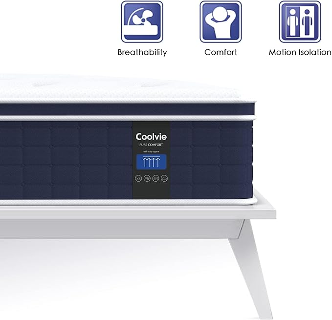 Coolvie 12 Inch King Size Mattress, Firm Feel Fiberglass Free Hybrid Mattress for Extra Lumbar & Hip Support, Cooling Knit Fabric Cover- King Mattress in a Box, CertiPUR-US® Certified foam-80x76x12