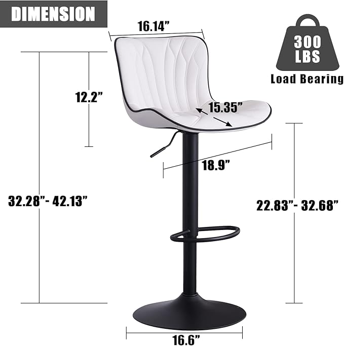YOUNIKE White Bar Stools Set of 6 Modern Swivel Counter Height Bar Chair with Back Adjustable Kitchen Island Faux Leather Padded Barstools taburetes de bar Breakfast sillas para barra de cocina 6PCS