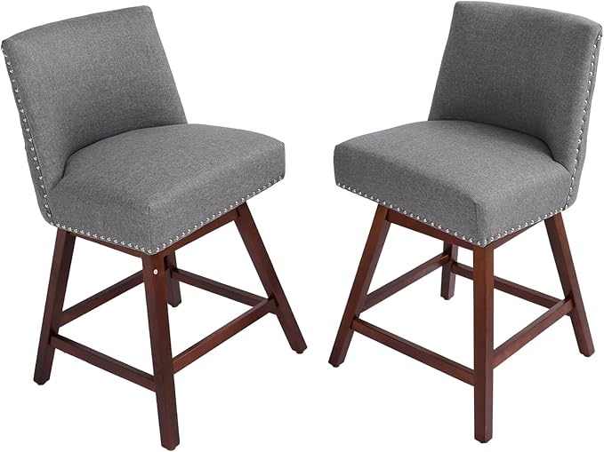 Counter Height Barstools Set of 2,360° Swivel Bar Stools with Back,26 inch Modern Counter barstools,Upholstered Bar Tall Stools for Kitchen Counter,Kitchen Island,Bar, Home (Dark Gray, SET OF 2)