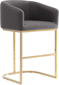 Manhattan Comfort Louvre 26 Inch Mid Century Modern Counter Height Bar Stools - Elegant Faux Leather Padded Seat, Stainless Steel Base with Footrest, Fully Assembled Barstools, Set of 1, Grey