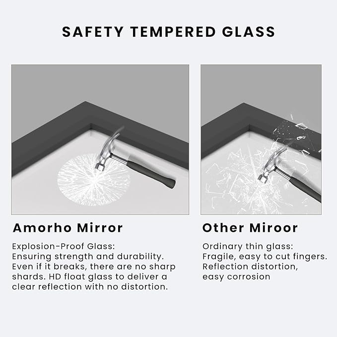 Amorho Black Bathroom Mirror, 24x36 Inch Thick Metal Framed Wall Mirrors for Over Sink, Bedroom, Living Room, Entryway, Rectangle Wall-Mounted Mirrors(Horizontal/Vertical).