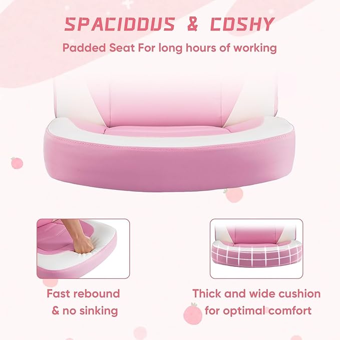 OLIXIS Computer Gaming Desk Chair - Big and Tall Ergonomic Lumbar Support with Flip-up Armrest and 360° Swivel Wheels, PU Leather Height Adjustable, for Home and Office, Pink