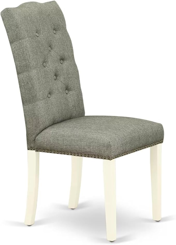 East West Furniture V027EL207-9 9 Piece Dining Room Set Includes a Rectangle Kitchen Table with V-Legs and 8 Gray Linen Fabric Upholstered Parson Chairs, 40x72 Inch, Multi-Color