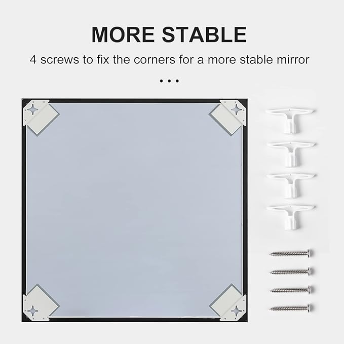 30x30 Inch Black Mirror with Beveled Trim, Aluminum Frame Bathroom Vanity Mirror, Copper-Free Mirror, Rectangle Wall Mounted Mirror, Modern Rectangular Mirror Horizontal or Vertical