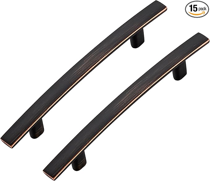 15 Pack Cabinet Handles 3.75" Hole Center - Curved Cabinet Pulls Oil Rubbed Bronze Drawer Pulls for Kitchen Cupboard Solid Hardware for Dresser Drawer Arch Hardware