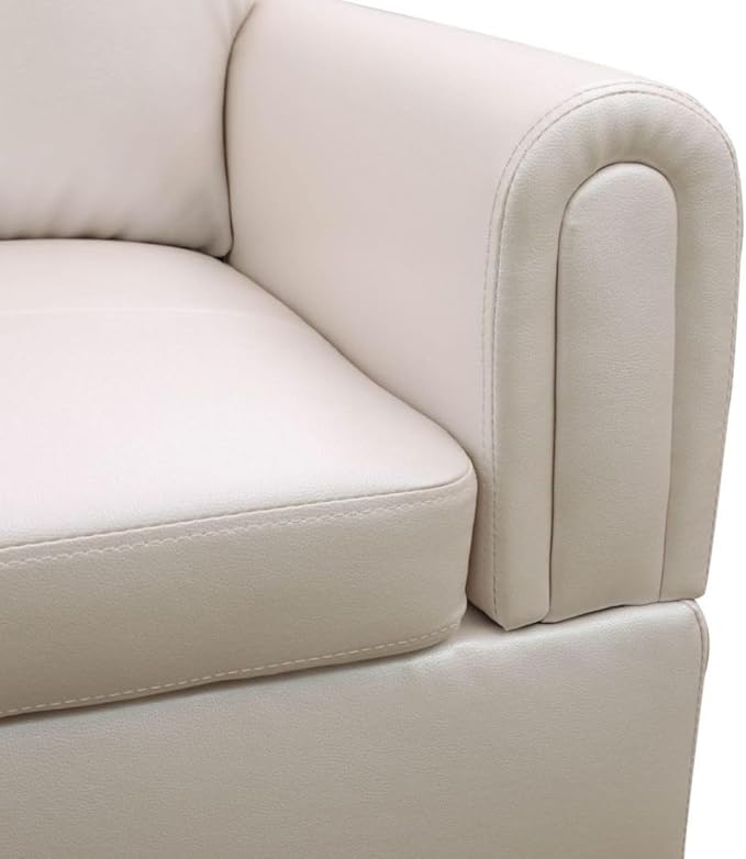 Pearl White L-Shaped 3-Piece Faux Leather Sofa with Storage Ottoman Set, Sectional Couch Sofa Set for Living Room, Office, Small Space