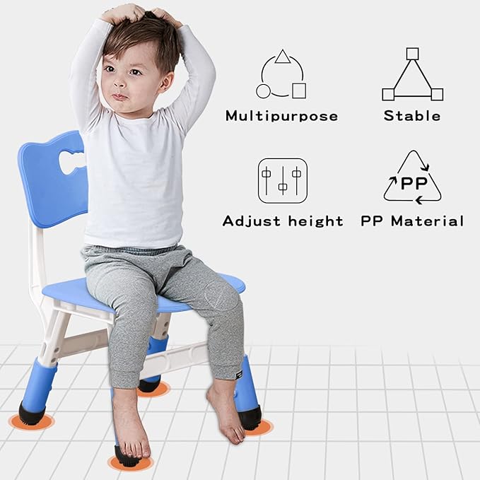 4 Piece Kids Chair Set 3 Levels Adjustable Stackable Kids Chairs Ideal for Playrooms, Schools, Daycares and Homes Washable and Easy to Clean Max Weight 220LB(Navy Blue4piece Set)