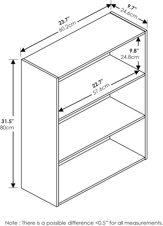 Furinno Pasir 3-Tier Open Shelf Bookcase, Sonoma Oak