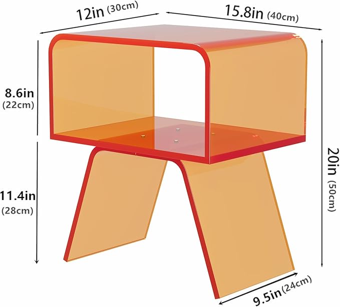 Acrylic Nightstand Side Table Modern nightstand Clear Home Decor Display End Table for Living Room, 12D x 15W x 20H inch