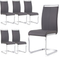 Dining Chairs Set, Kitchen Modern Metal Chairs with Faux Leather Padded Seat High Back and Sturdy Chrome Legs, Chairs for Dining Room (Grey, Set of 6)