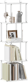 Acrylic Geometric Bookshelf for Small Spaces, 5-Tier Clear S Shaped Bookcase, Modern Open Book Shelf for Living Room, Bedroom, Office, 9.3" D x 15.6" W x 48.8" H, Easy Assembly