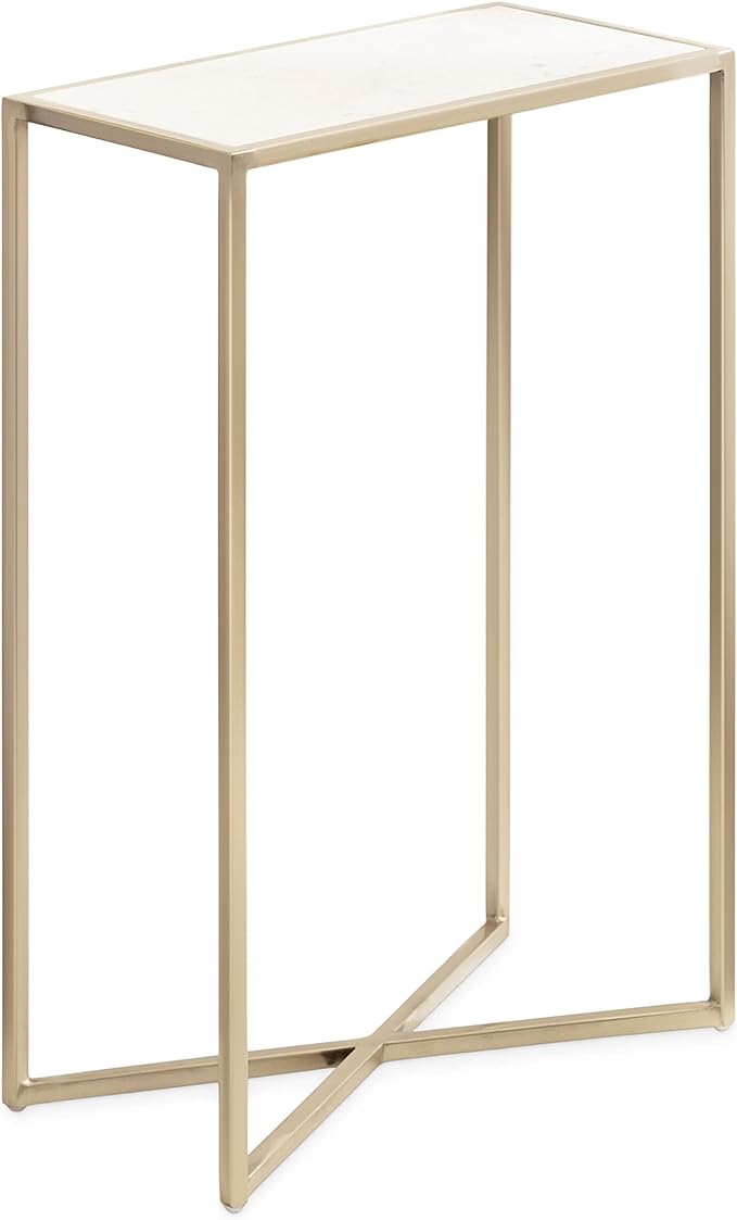 Kate and Laurel Jaspur Modern Slim Side Table, 16 x 8 x 24, White Marble and Gold, Decorative Glam Narrow End Table for Use as Narrow Bedroom Nightstand or Living Room Accent