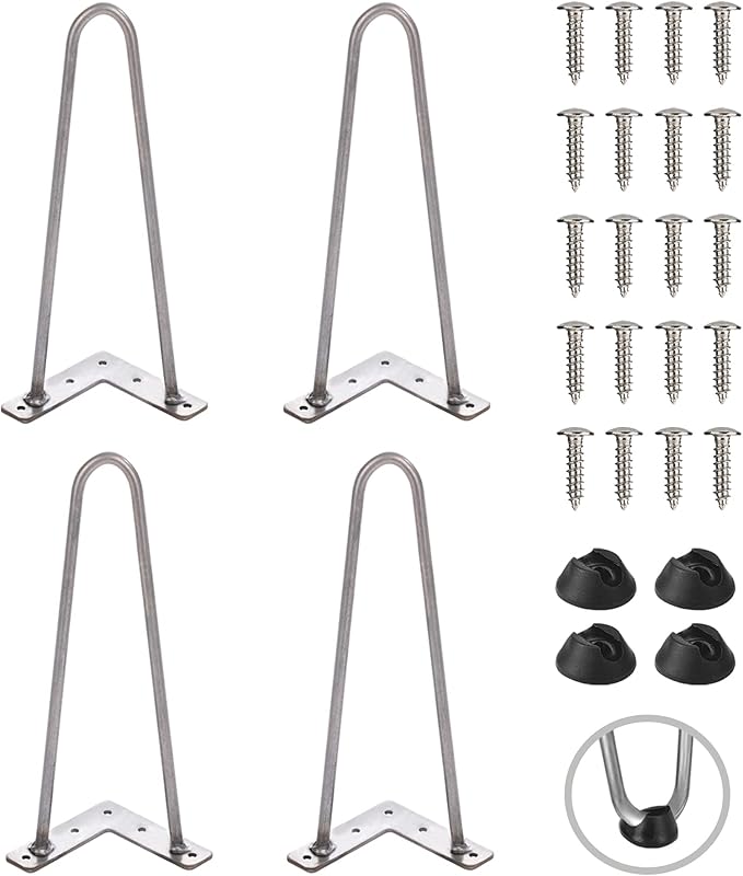 TEN49 Heavy Duty Hairpin Table Leg - 12 Inch Industrial Furniture Legs - Raw Steel Color Solid Rods Metal Leg for Table - Fit for Mid-Century Modern Bed End, Coffee Table, TV Stand, Chair Legs
