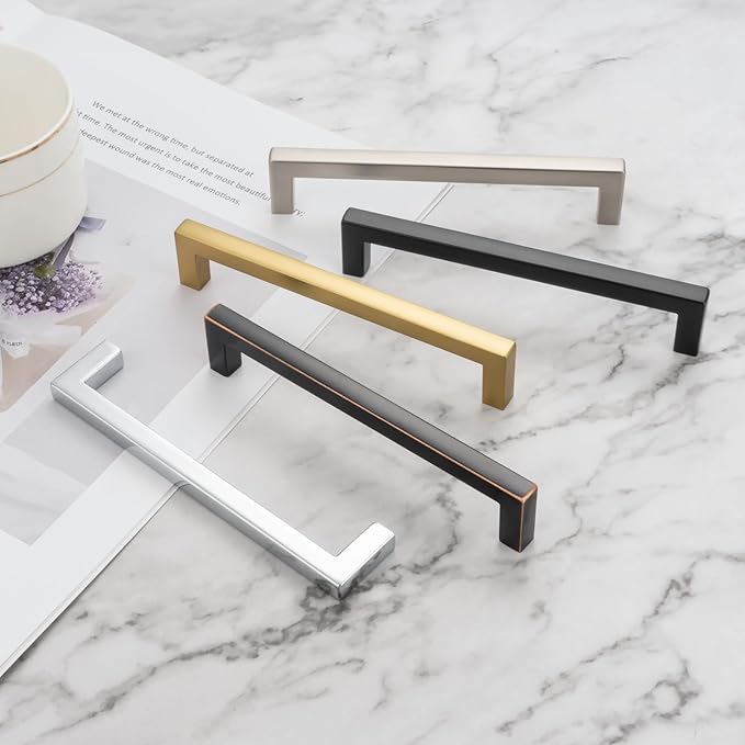KOOFIZO Solid Square Bar Cabinet Handle - Oil Rubbed Bronze Furniture Pull, 7.6 Inch/192mm Screwhole Distance, 10-Pack for Kitchen Cupboard Door, Bedroom Dresser Drawer, Bathroom Hardware