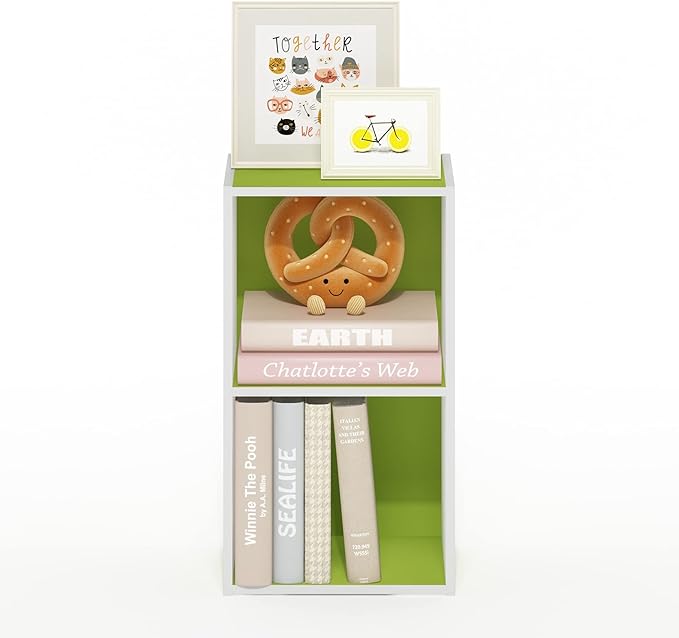Furinno Luder Bookcase / Book / Storage, 2-Tier Cube, Green/White