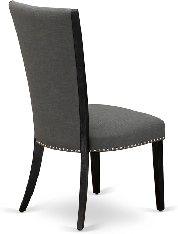 X02VE-206-50 - 5-pc Dining Room Table Set a Rectangular Dining Table and 2 wooden Benches and 2 Dark Gotham Grey Linen Fabric Chairs, 39x120 Inch, Wire Brushed Black