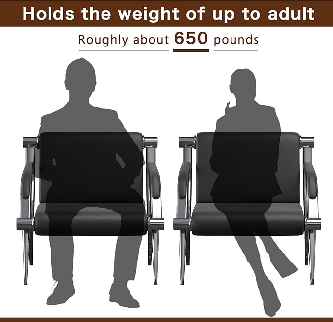 wonline 5 Seat Waiting Room Chair with Armrest PU Leather Office Furniture, Office Guest Seating Lobby Conference Reception Chairs for Airport Clinic Hospital Bank Salon Barber(Black)