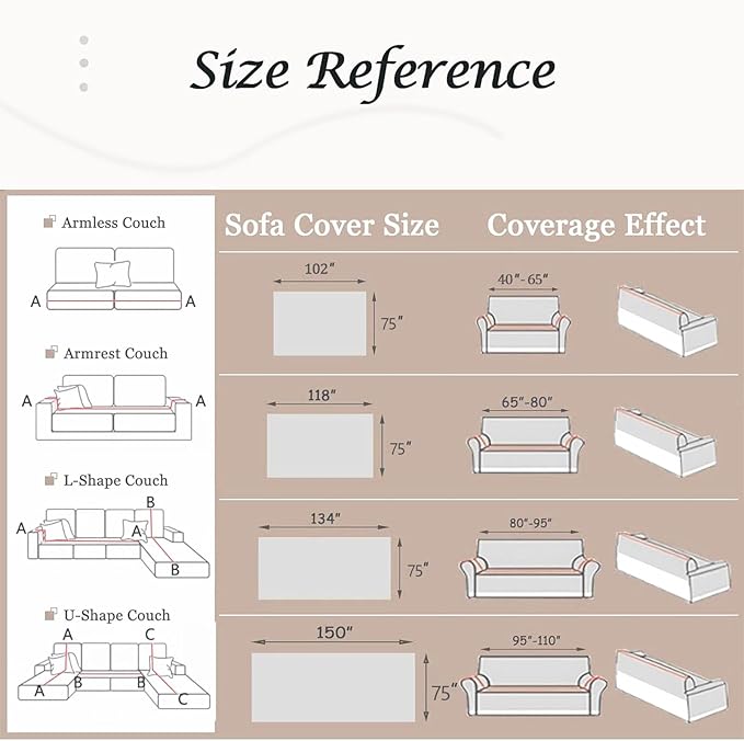 Couch Cover for Dogs Washable Sofa Cover, Sectional Couch Covers, Sofa Covers for 2 Cushion Couch, Non Slip Stripe Sofa Slipcovers Furniture Protector, Couch Protector from Cat Claws, Beige,75''x150''