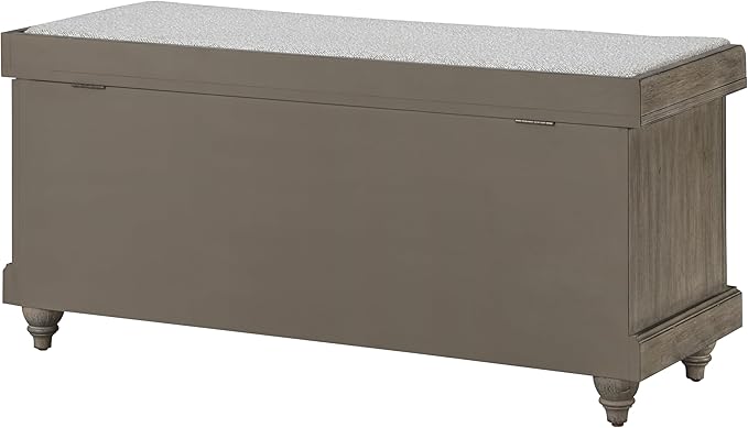 OSP Home Furnishings Dover Coastal Lift-Top Storage Bench with Shutter Face Styling, Goldstone Finish with Salt and Pepper Cushion