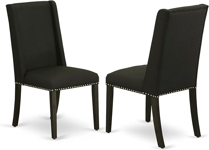 East West Furniture V677FL624-7 7 Piece Dinette Set Consist of a Rectangle Dining Room Table with V-Legs and 6 Black Linen Fabric Upholstered Parson Chairs, 40x72 Inch, Multi-Color