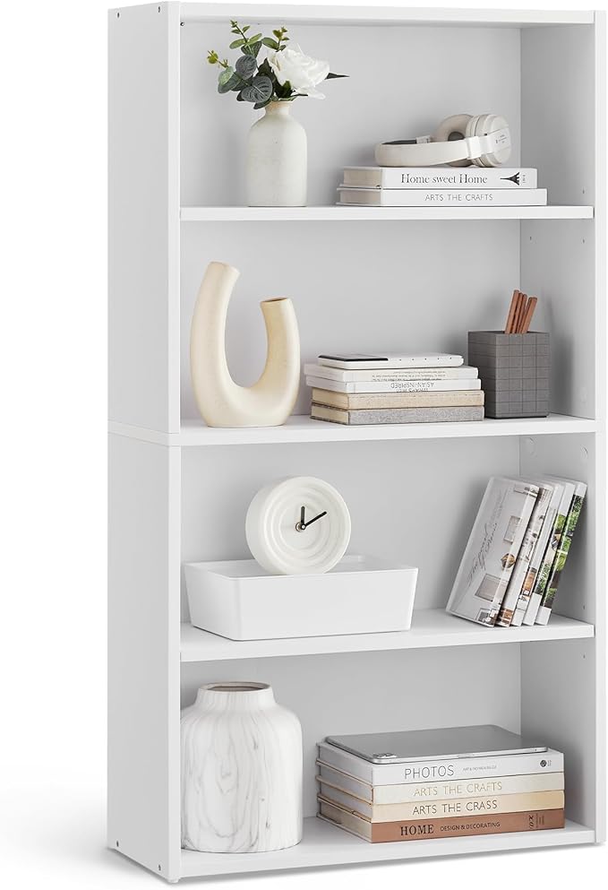 VASAGLE CUSTOS Collection - Bookshelf, 4-Tier Bookcase, Book Shelf, Open Storage Shelf, 9.4 x 23.6 x 42.4 Inches, for Living Room, Home Office, Dinning Room, Cloud White ULBC164T14