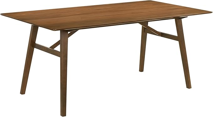 Armen Living Channell Mid Century Modern 6 Piece Walnut Wood Dining Table Set with Bench in Blue Fabric