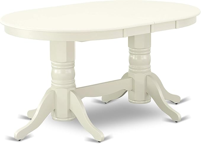 East West Furniture VAAD9-LWH-LC 9 Piece Kitchen Table & Chairs Set Includes an Oval Dining Room Table with Butterfly Leaf and 8 Faux Leather Upholstered Chairs, 40x76 Inch, Linen White